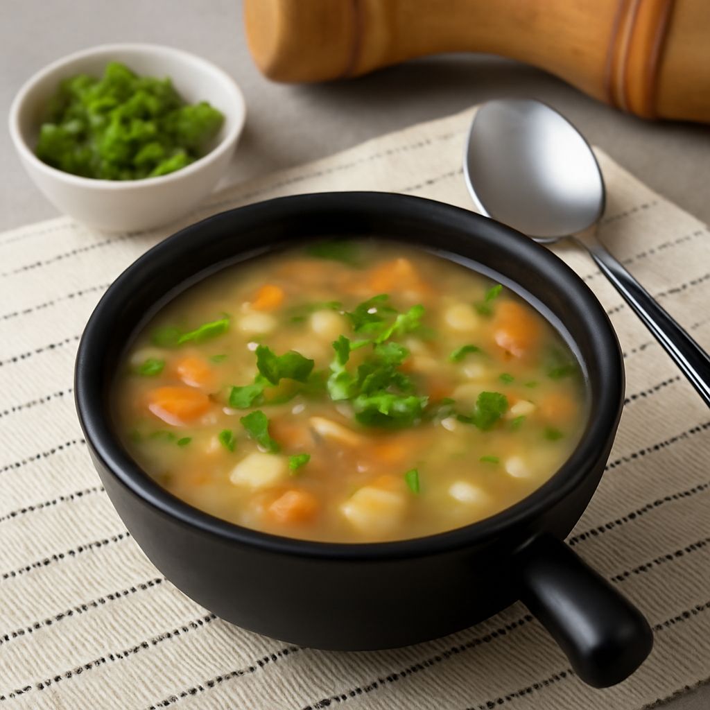 Variety of kinds of soup with different soup flavors