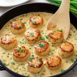 Scallops with cream sauce and scallops white wine cream sauce