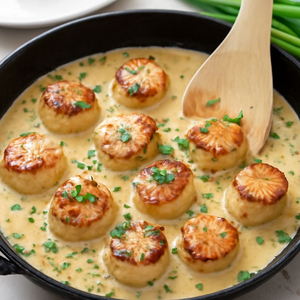 Scallops with cream sauce and scallops white wine cream sauce