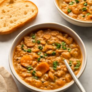 A delicious white bean stew with variations like black bean stew and green bean stew.