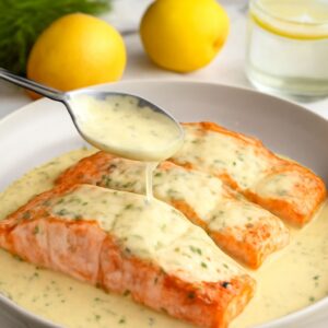 Salmon with creamy dill sauce and baked salmon soy sauce