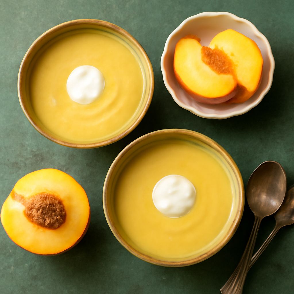 Peach soup and chilled corn soup in bowls