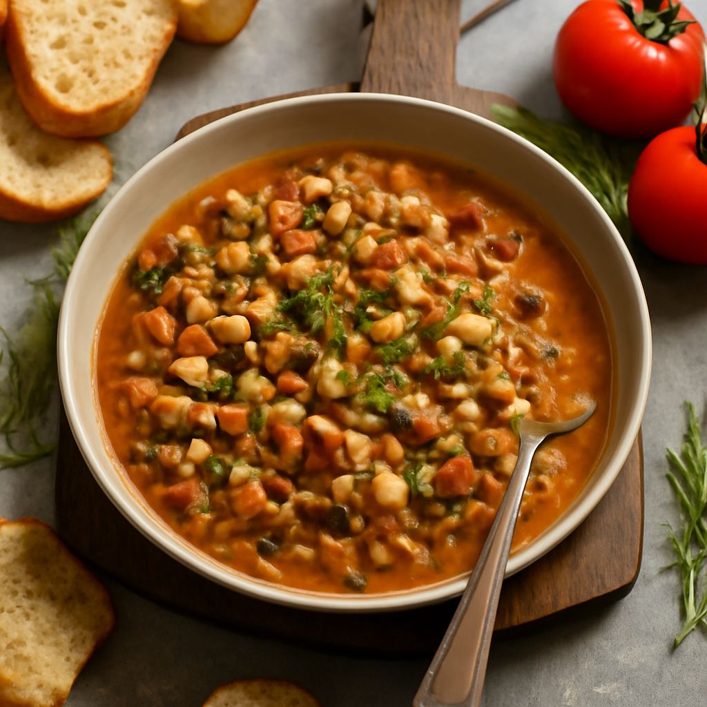 A delicious bowl of black eyed pea stew with hints of elephant stew and spartan black soup