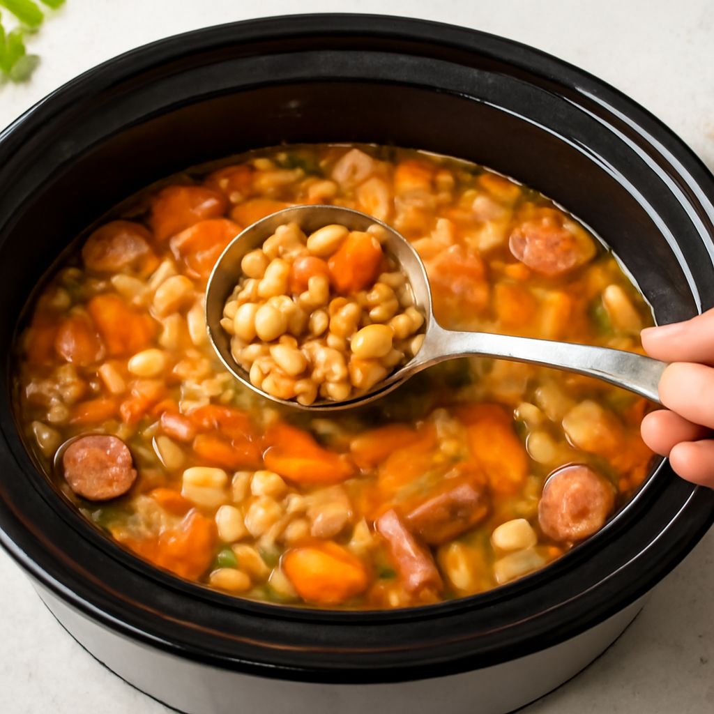A bowl of delicious breakfast soup with Cajun flavors, perfect for starting your day