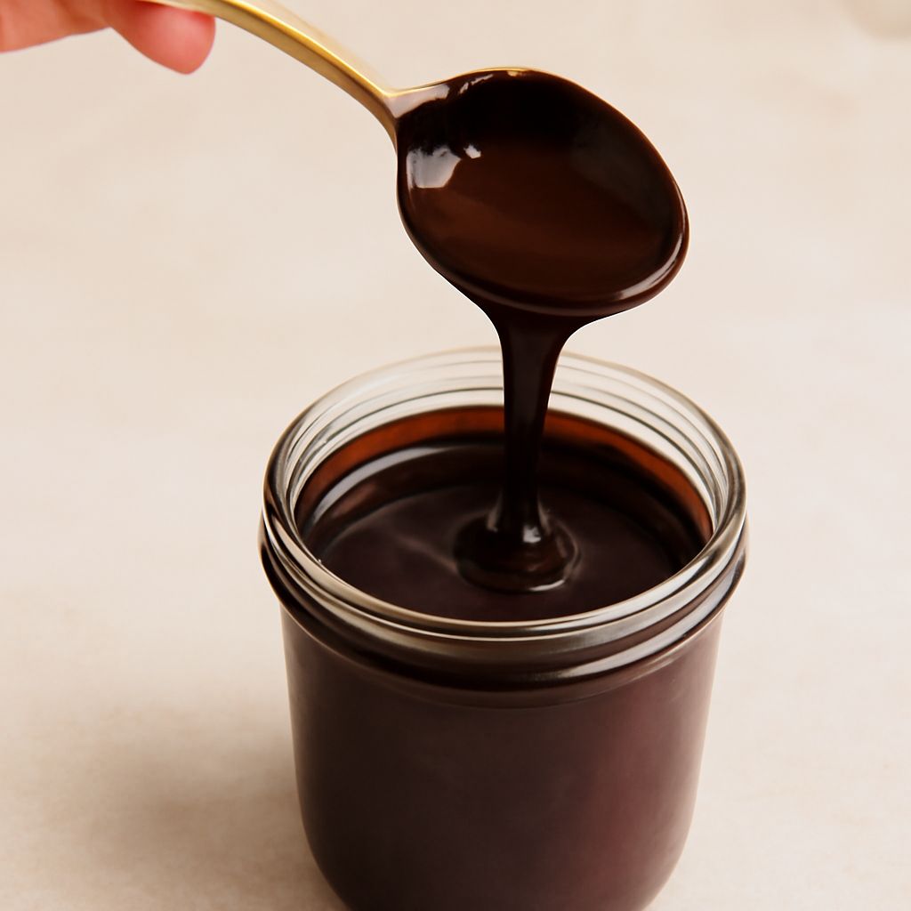 Dark chocolate sauce and raspberry dessert sauce