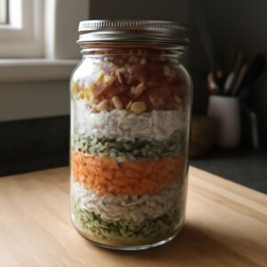 Delicious friendship soup in a jar and soup in a bag
