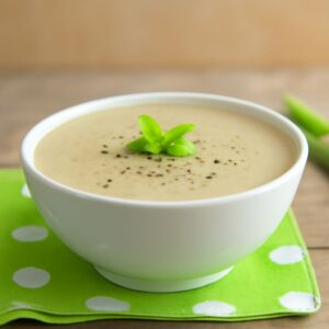 A bowl of homemade cream of celery soup with potato celery soup and vegan cream of celery soup varieties.