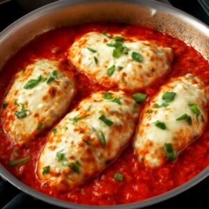 Mozzarella sticks sauce and chicken with marinara sauce and mozzarella cheese
