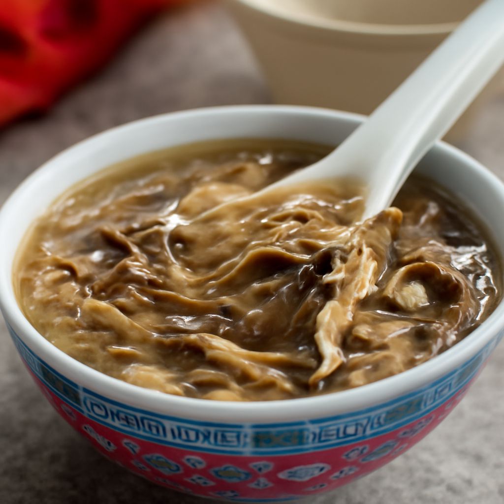 An array of ingredients for shark fin soup and radish soup recipe