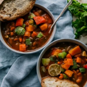 A bowl of veg manchow soup and beef brisket soup