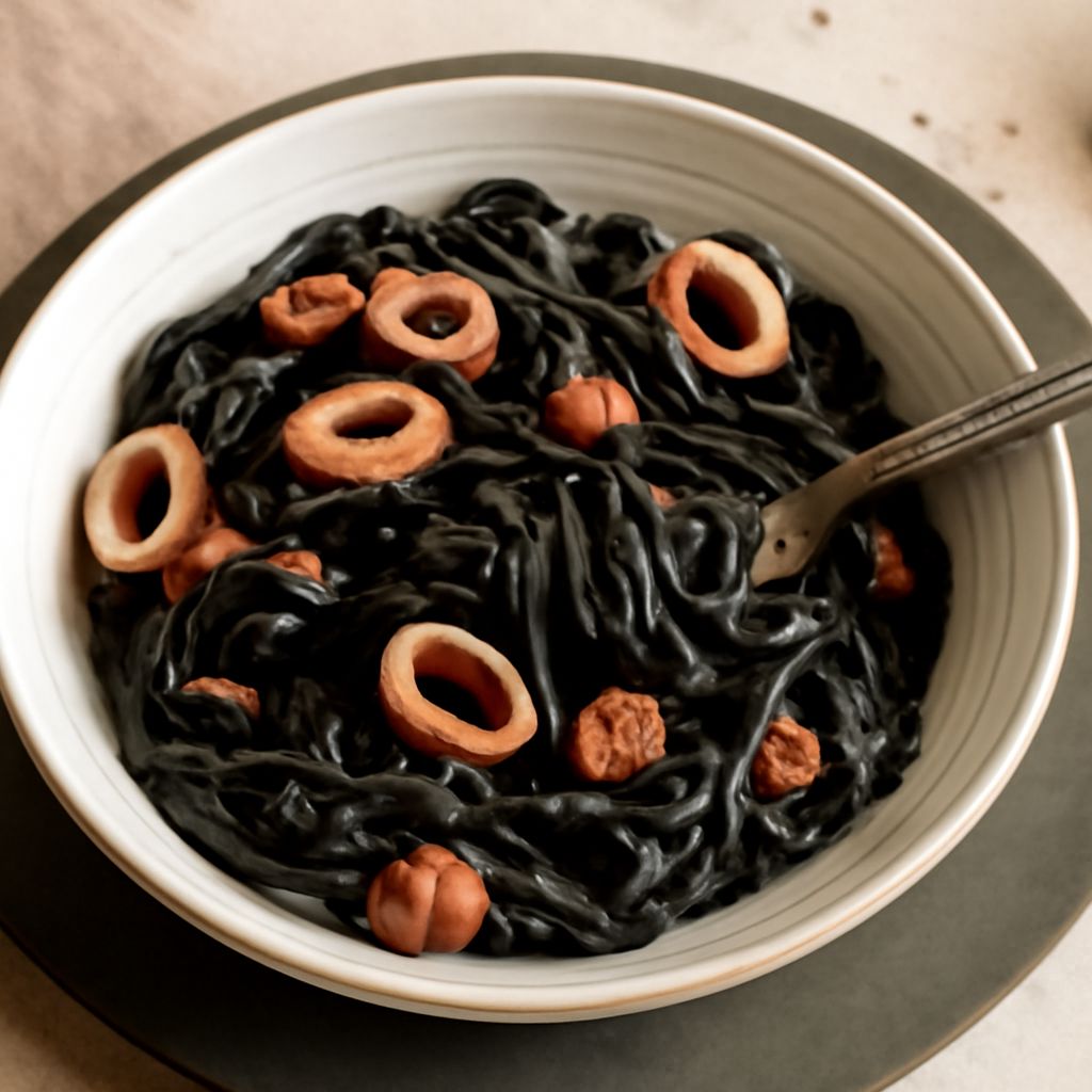 Four cheese pasta sauce and squid ink pasta sauce