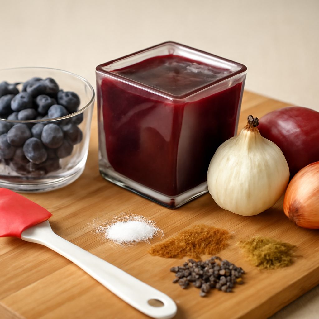 A variety of sauces including honey barbecue sauce and blueberry barbecue sauce