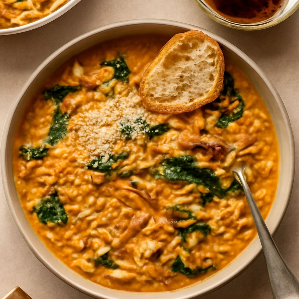 Creamy chicken orzo soup and italian orzo spinach soup
