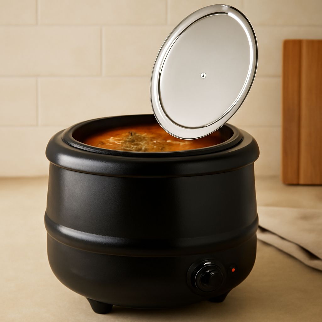 Electric soup warmer for papaya soup and coriander soup