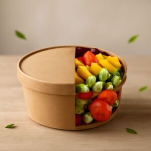 fruit soup and peruvian soup in disposable soup cups