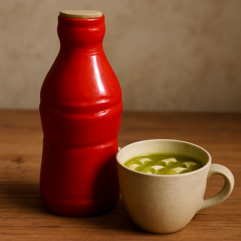 Soup maker with miso soup packets and hot sauce