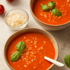 Spicy tomato soup and cherry tomato soup