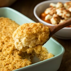 Squash casserole with cream of chicken soup and cornbread dressing